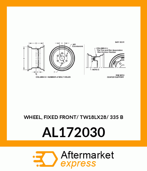 WHEEL, FIXED FRONT WHEEL/ DW18L28/ AL172030