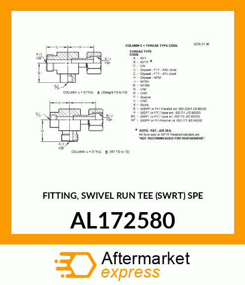 FITTING, SWIVEL RUN TEE (SWRT) SPE AL172580