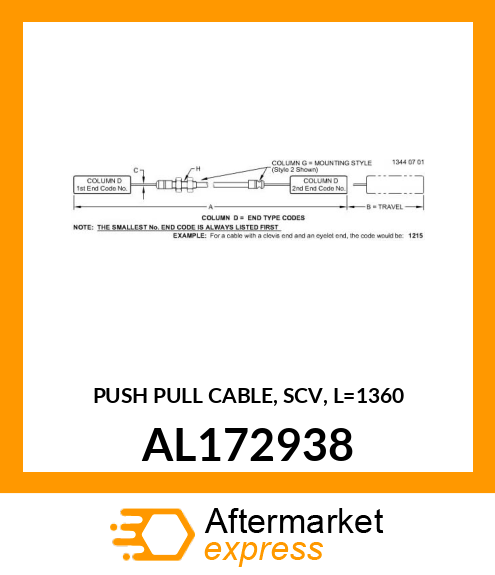 PUSH PULL CABLE, SCV, L=1360 AL172938