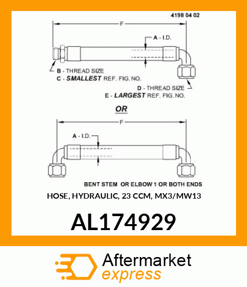 HOSE, HYDRAULIC, 23 CCM, MX3/MW13 AL174929