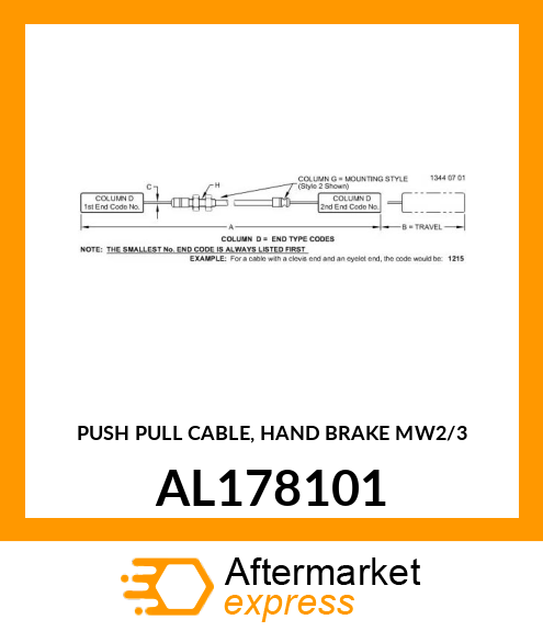 PUSH PULL CABLE, HAND BRAKE MW2/3 AL178101