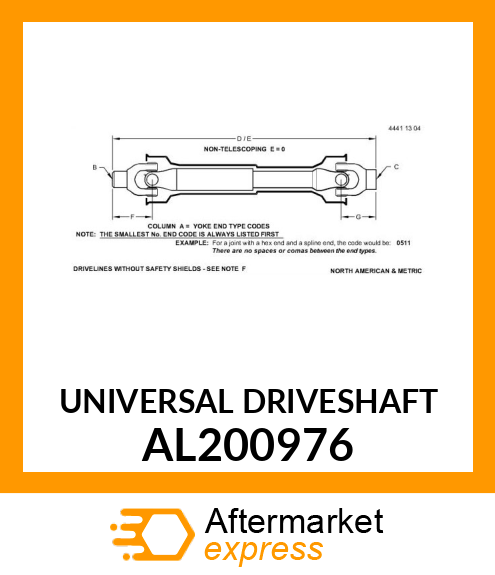 UNIVERSAL DRIVESHAFT AL200976