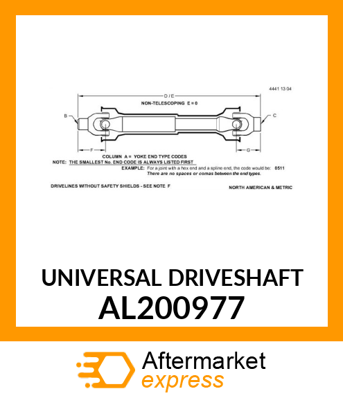 UNIVERSAL DRIVESHAFT AL200977