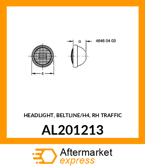 HEADLIGHT, BELTLINE/H4, RH TRAFFIC AL201213