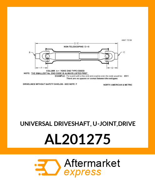 UNIVERSAL DRIVESHAFT, U AL201275