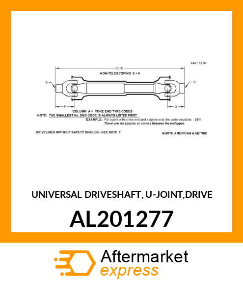 UNIVERSAL DRIVESHAFT, U AL201277