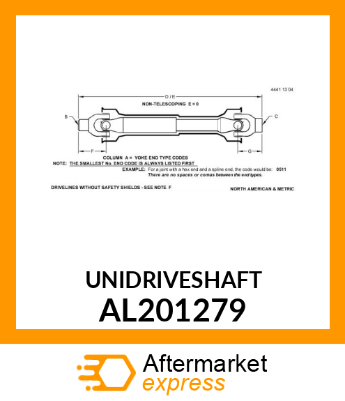 UNIVERSAL DRIVESHAFT, U AL201279