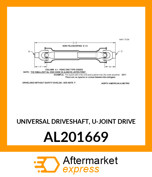 UNIVERSAL DRIVESHAFT, U AL201669