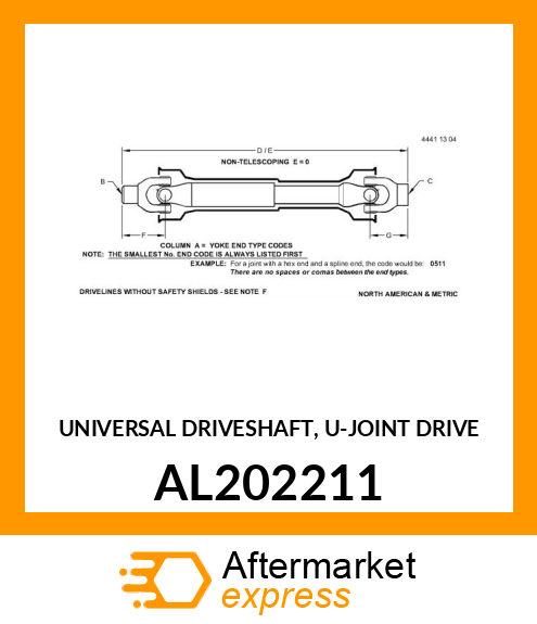 UNIVERSAL DRIVESHAFT, U AL202211