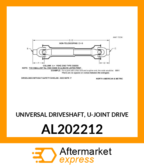UNIVERSAL DRIVESHAFT, U AL202212
