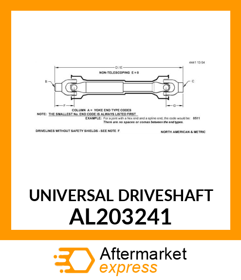 UNIVERSAL DRIVESHAFT AL203241
