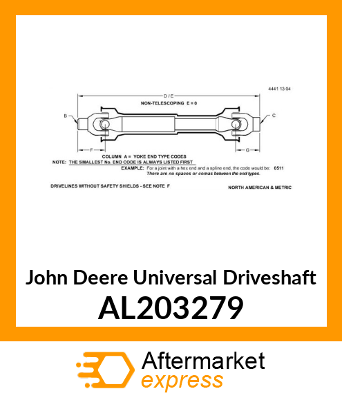 UNIVERSAL DRIVESHAFT, U AL203279