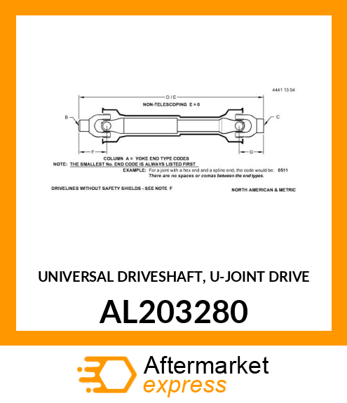UNIVERSAL DRIVESHAFT, U AL203280