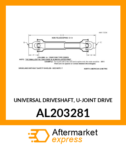 UNIVERSAL DRIVESHAFT, U AL203281