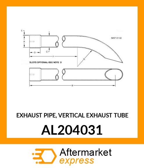 EXHAUST PIPE, VERTICAL EXHAUST TUBE AL204031