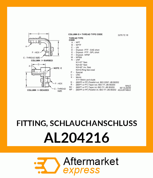 FITTING, SCHLAUCHANSCHLUSS AL204216