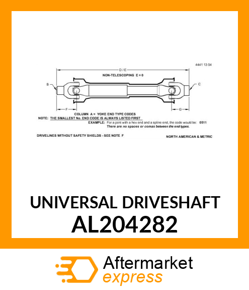 UNIVERSAL DRIVESHAFT AL204282