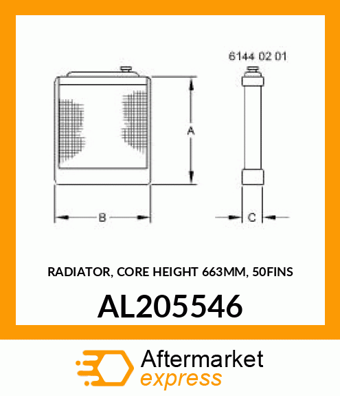 RADIATOR, CORE HEIGHT 663MM, 50FINS AL205546