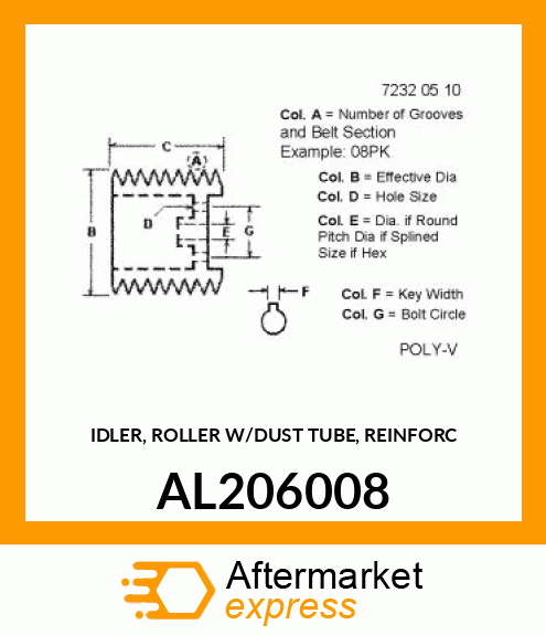 IDLER, ROLLER W/DUST TUBE, REINFORC AL206008