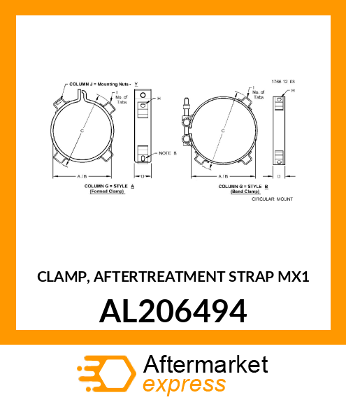 CLAMP, AFTERTREATMENT STRAP MX1 AL206494