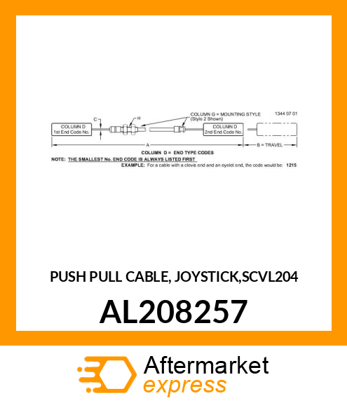 PUSH PULL CABLE, JOYSTICK,SCV;L=204 AL208257