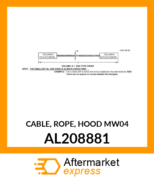 CABLE, ROPE, HOOD MW04 AL208881