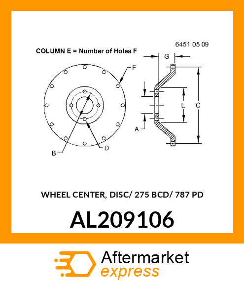 WHEEL CENTER, DISC/ 275 BCD/ 787 PD AL209106