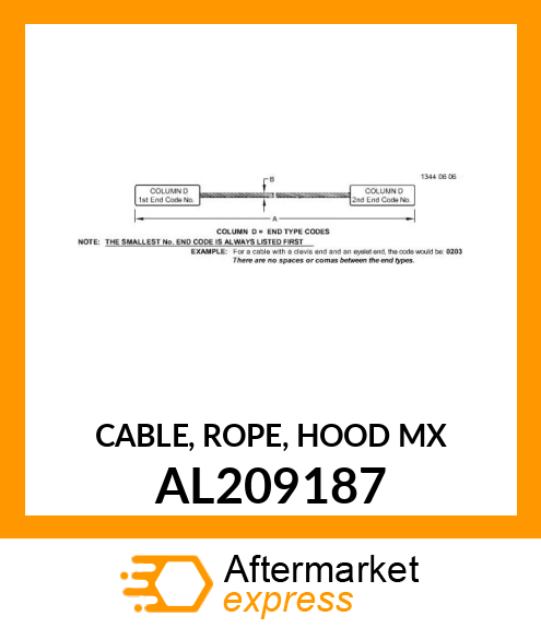 CABLE, ROPE, HOOD MX AL209187