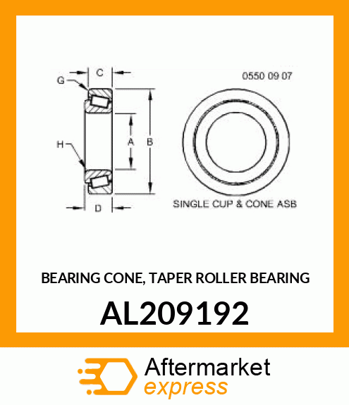 BEARING CONE, TAPER ROLLER BEARING AL209192