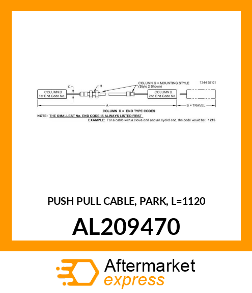 PUSH PULL CABLE, PARK, L=1120 AL209470