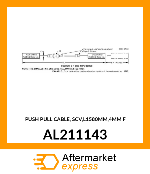 PUSH PULL CABLE, SCV,L=1580MM,4MM F AL211143