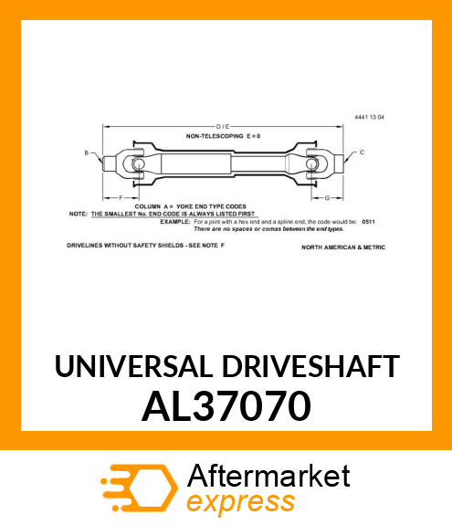 UNIVERSAL DRIVESHAFT AL37070