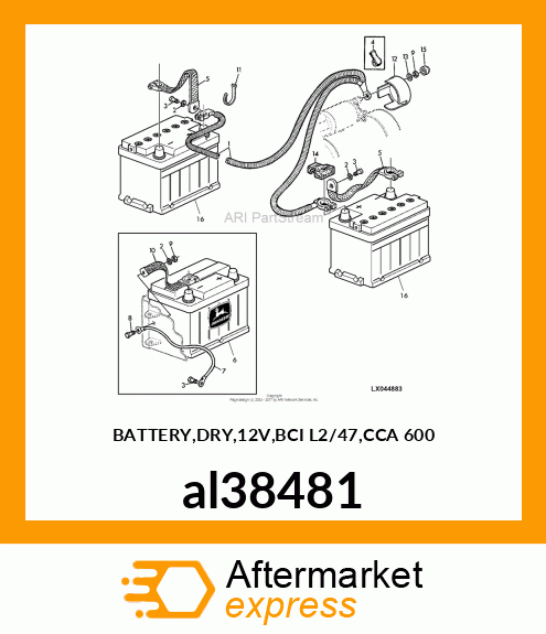 BATTERY,DRY,12V,BCI L2/47,CCA 600 al38481