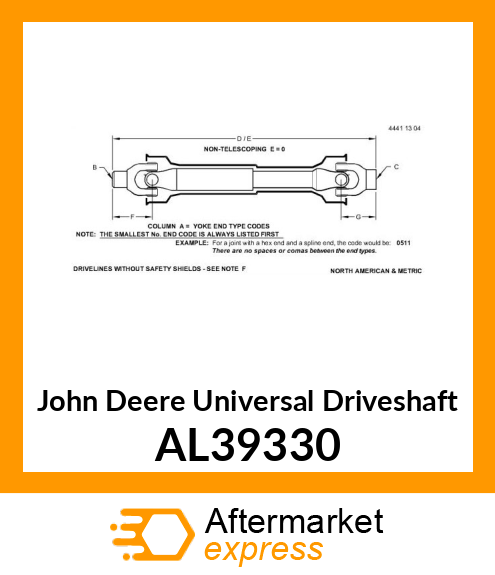 UNIVERSAL DRIVESHAFT AL39330