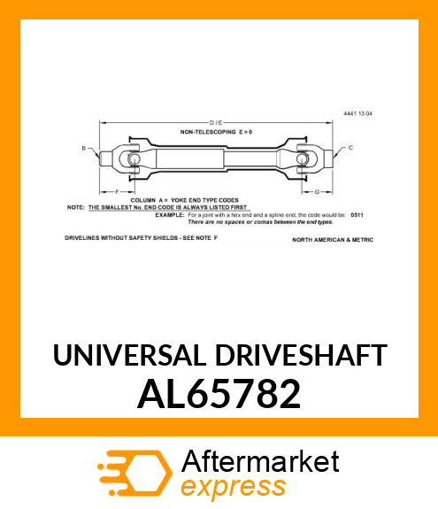 UNIVERSAL DRIVESHAFT AL65782