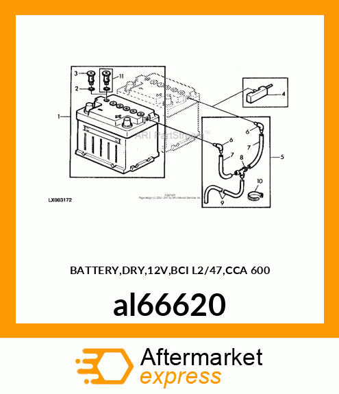 BATTERY,DRY,12V,BCI L2/47,CCA 600 al66620