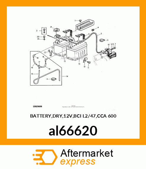 BATTERY,DRY,12V,BCI L2/47,CCA 600 al66620