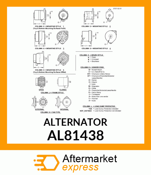 ALTERNATOR, 14V,120A AL81438