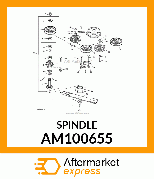 SPINDLE, SPINDLE, ASSEMBLED AM100655