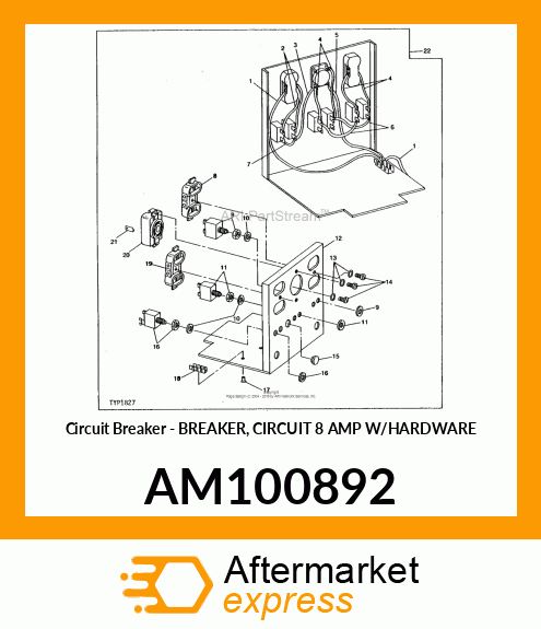 Circuit Breaker - BREAKER, CIRCUIT 8 AMP W/HARDWARE AM100892