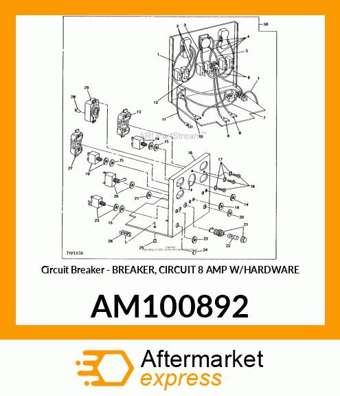 Circuit Breaker - BREAKER, CIRCUIT 8 AMP W/HARDWARE AM100892