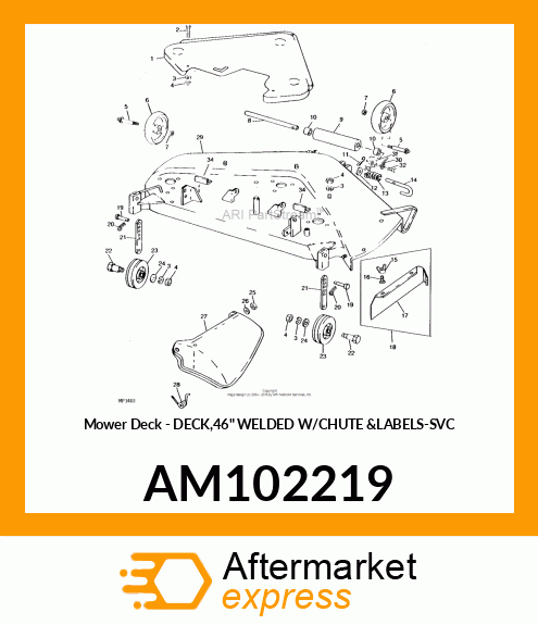 Mower Deck - DECK,46" WELDED W/CHUTE &LABELS-SVC AM102219