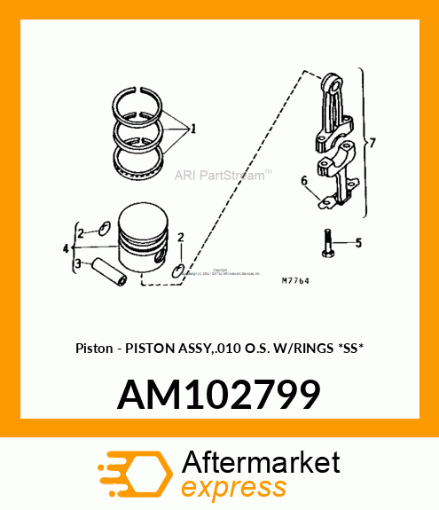 Piston - PISTON ASSY,.010 O.S. W/RINGS *SS* AM102799