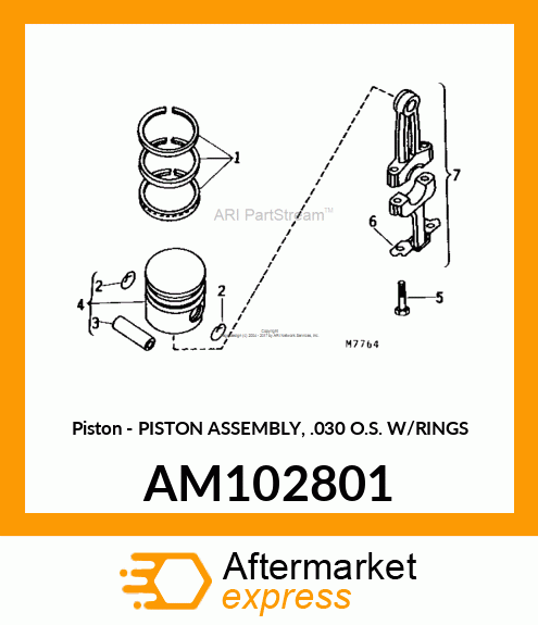 Piston - PISTON ASSEMBLY, .030 O.S. W/RINGS AM102801