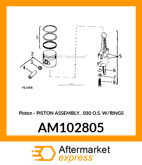 Piston - PISTON ASSEMBLY, .030 O.S. W/RINGS AM102805