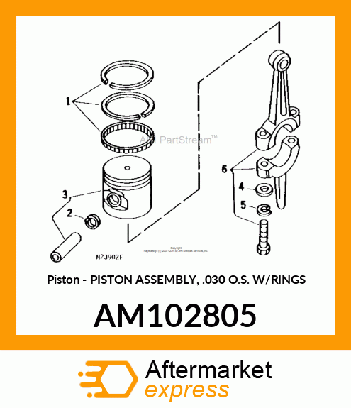 Piston - PISTON ASSEMBLY, .030 O.S. W/RINGS AM102805