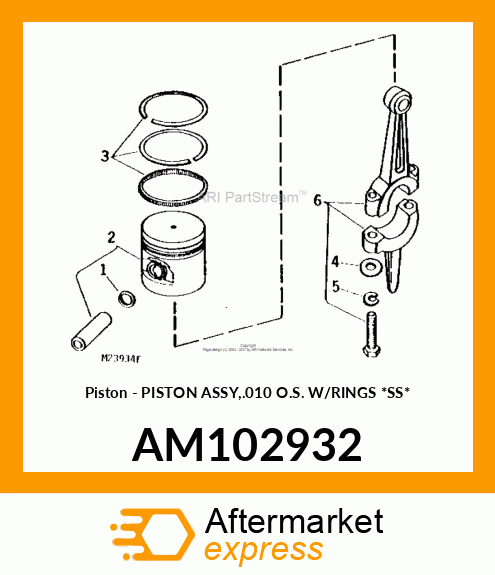 Piston - PISTON ASSY,.010 O.S. W/RINGS *SS* AM102932