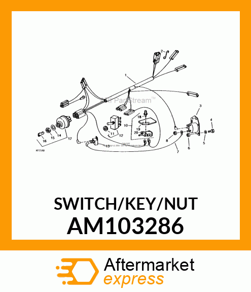 KIT, IGNITION SWITCH W/KEY AND NUT AM103286