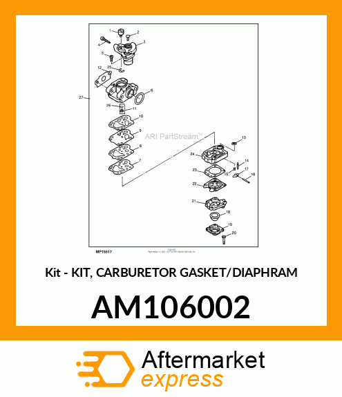 Kit - KIT, CARBURETOR GASKET/DIAPHRAM AM106002