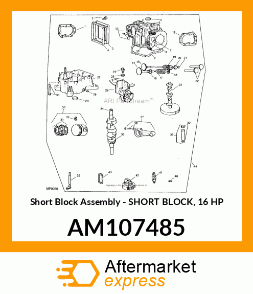 Short Block Assembly - SHORT BLOCK, 16 HP AM107485
